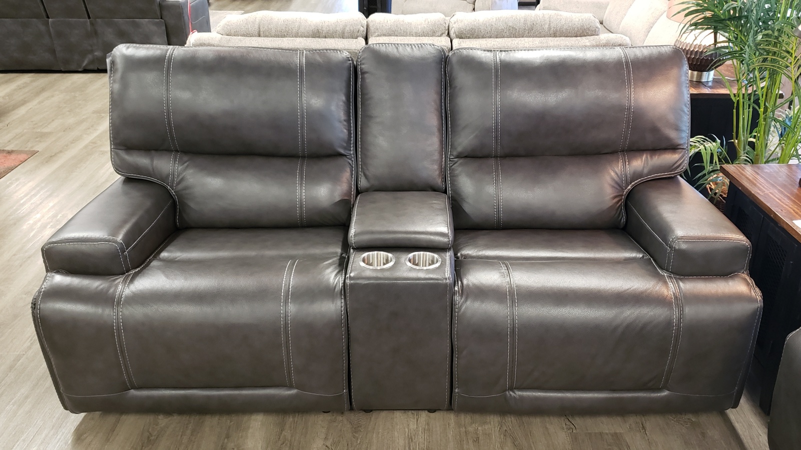 Kuka Home Charcoal Power Reclining Console Loveseat