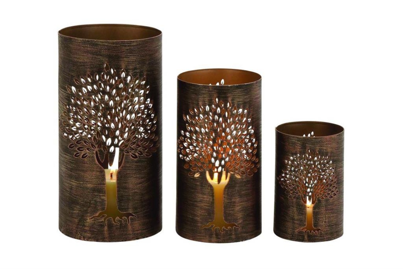 Copper Metal Tree Candle Lanterns (Set of 3)