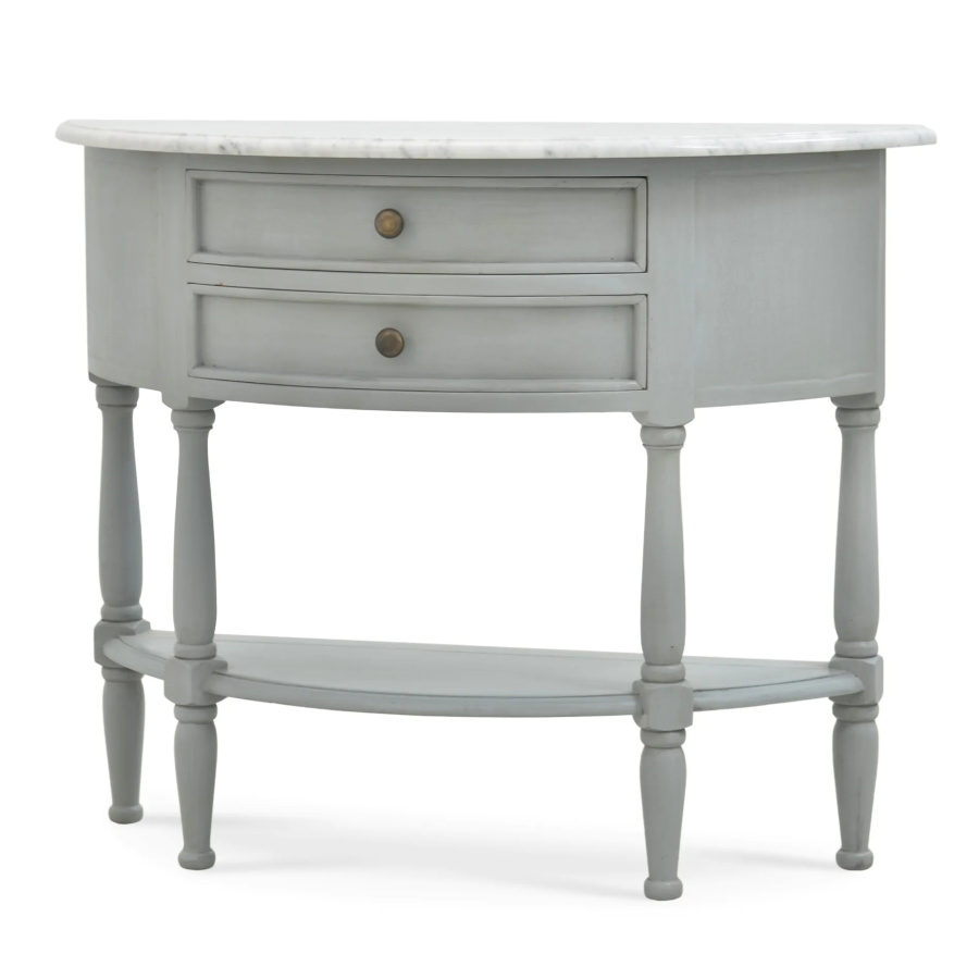 Demi-Lune Table w/ Marble Top - Grey