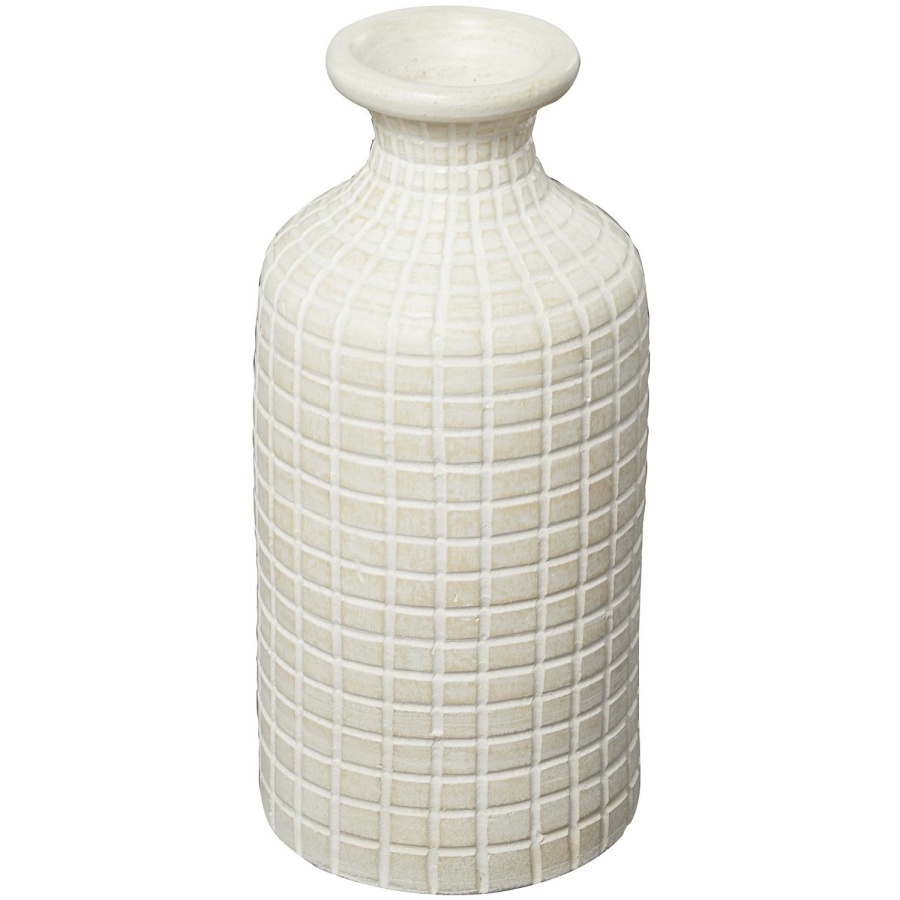 Cream Ceramic Geometric Textured Vase