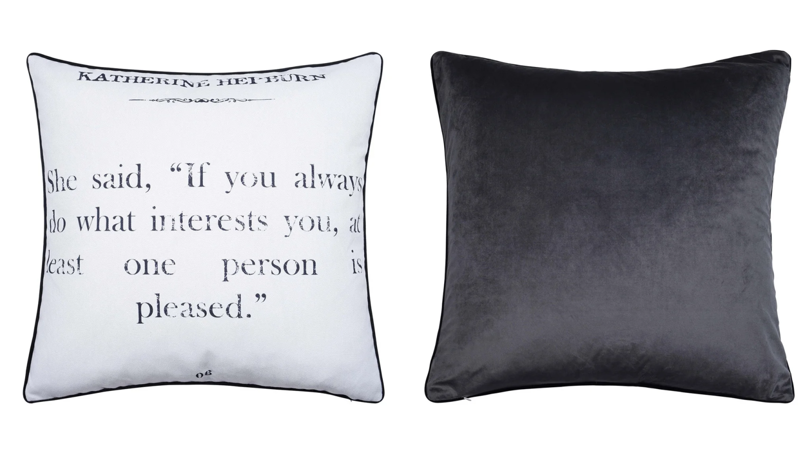 Hepburn Quote Print & Gray Velvet Pillow