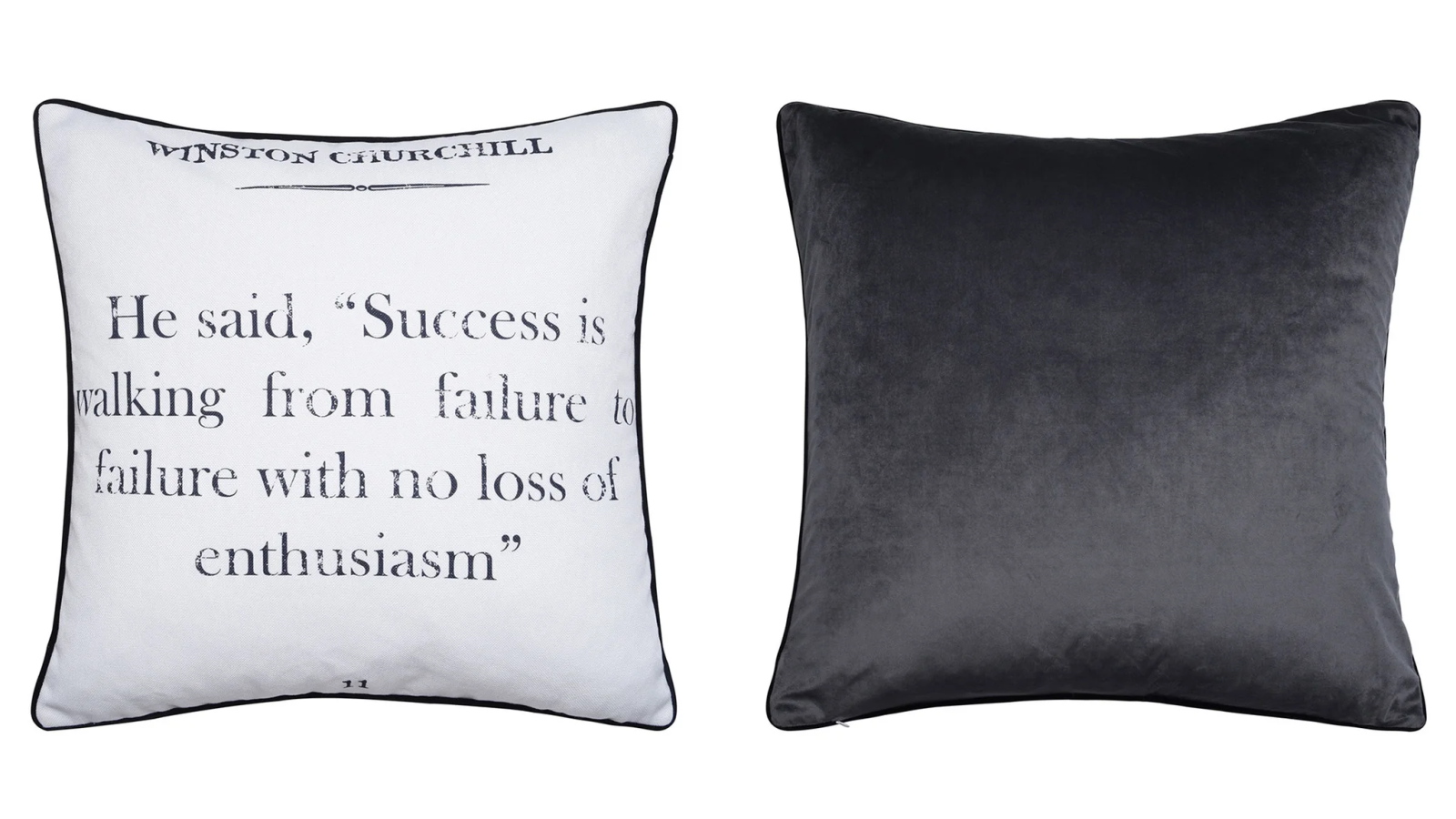 Churchill Quote Print & Gray Velvet Pillow