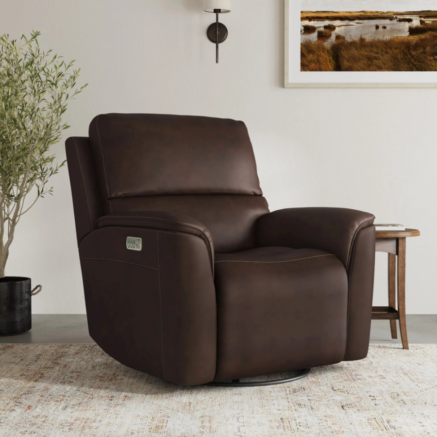 Henry Chocolate Swivel Power Recliner w/ Heat & Massage