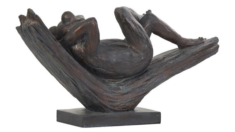 Frog Relaxing on Branch Sculpture