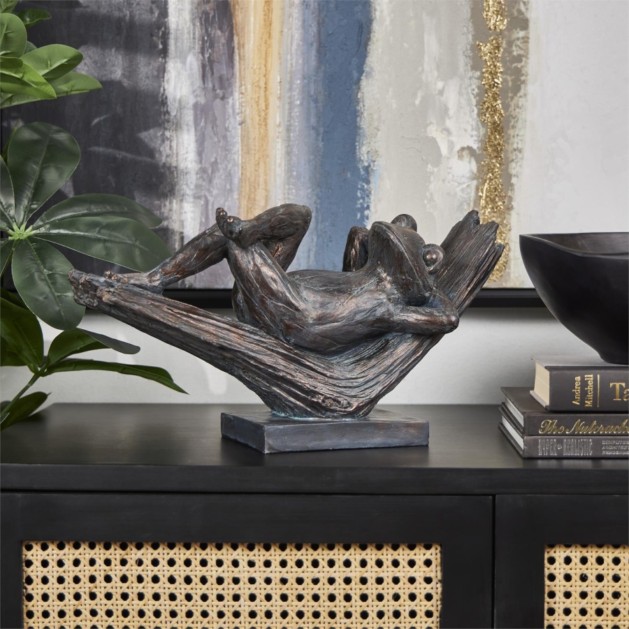 Frog Relaxing on Branch Sculpture