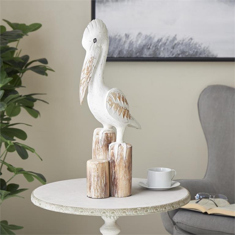 Wood Pelican Sculpture