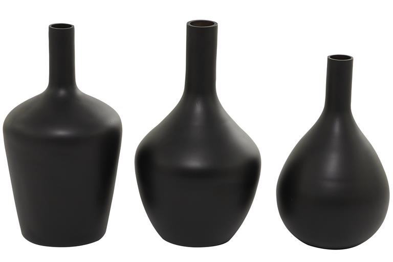 Black Glass Vases (Set of 3)