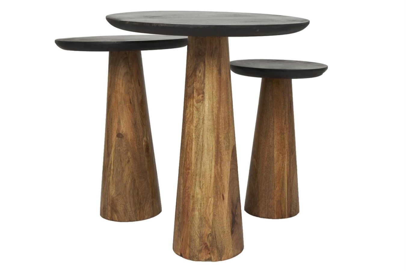 Mango Wood Black Top Accent Tables (Set of 3)