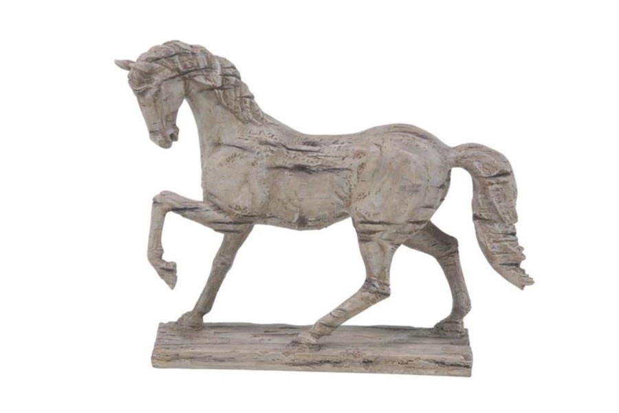 Beige Polystone Horse Prancing Sculpture