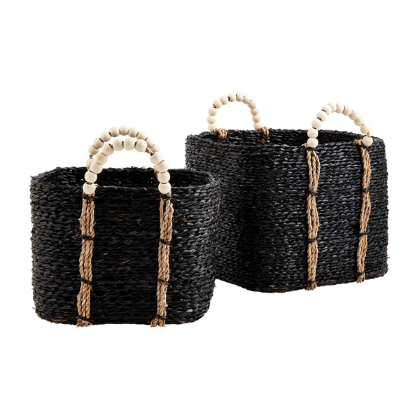 Bead Handle Black Baskets (Set of 2)