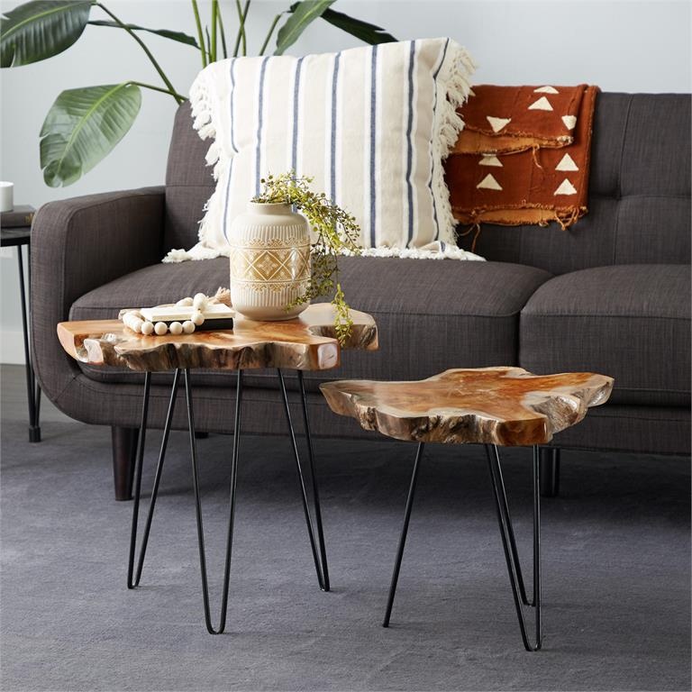 Teak Wood Live Edge Accent Tables (Set of 2)