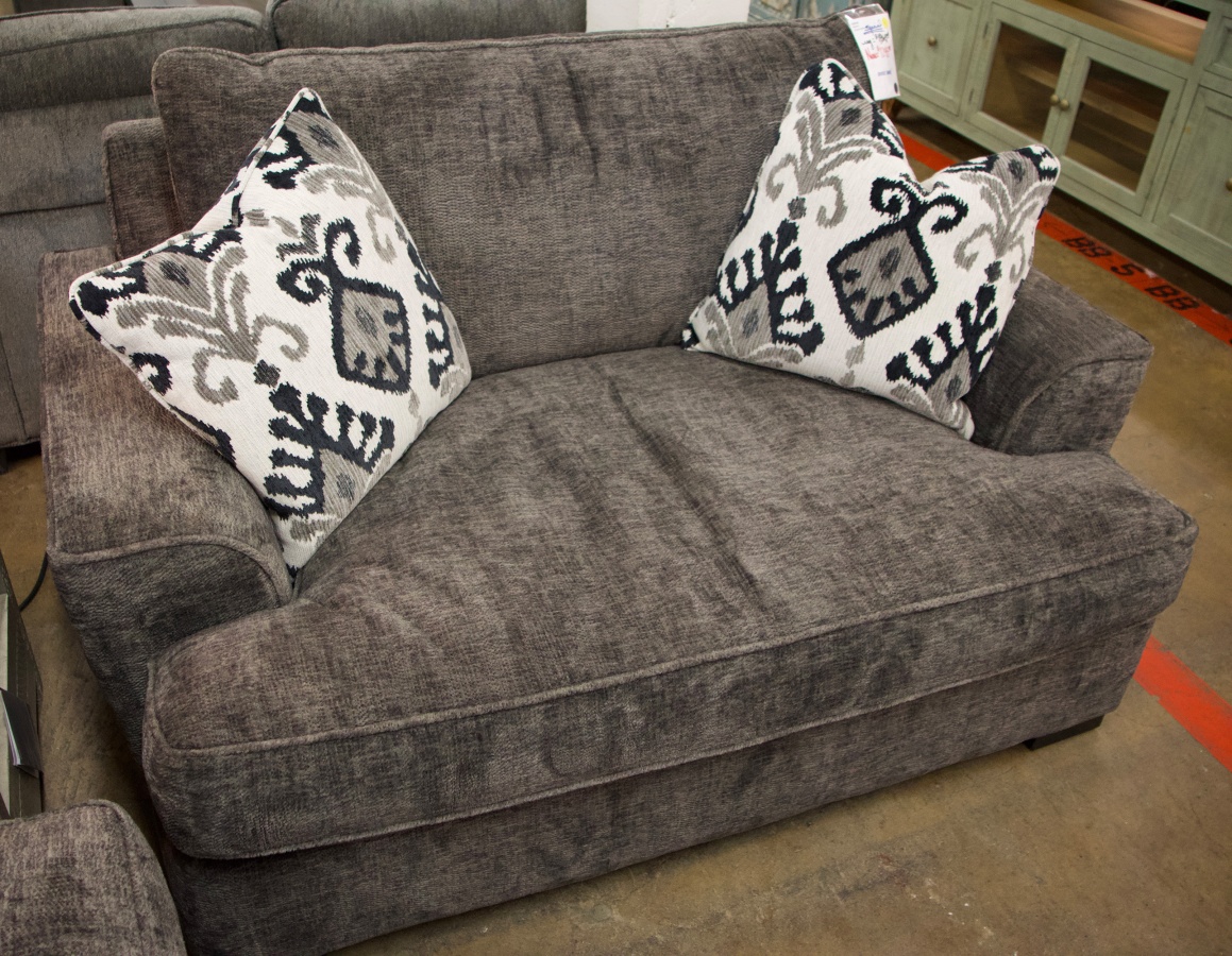 Angled view of the Stanton 495 double chair in Polar Dark Grey fabric.