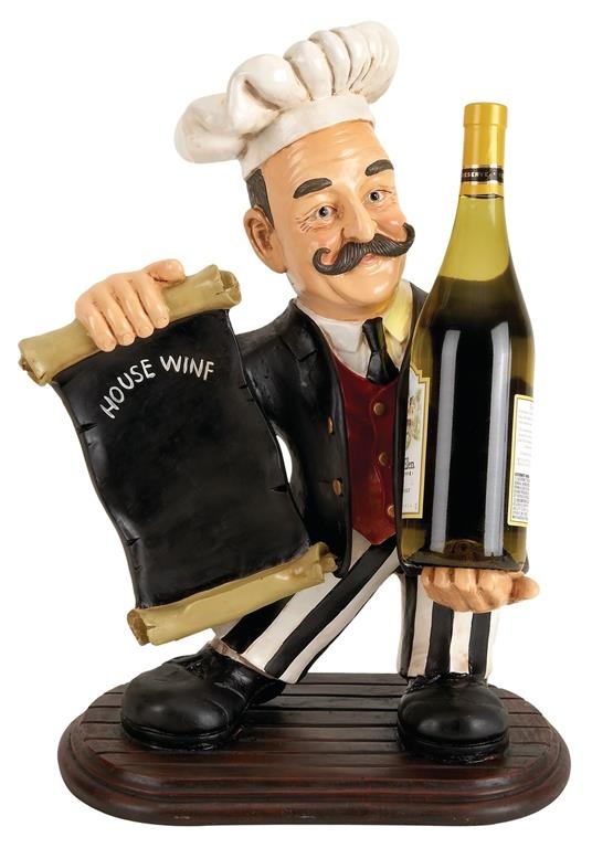 Chef Sculpture with Wine Holder Slot