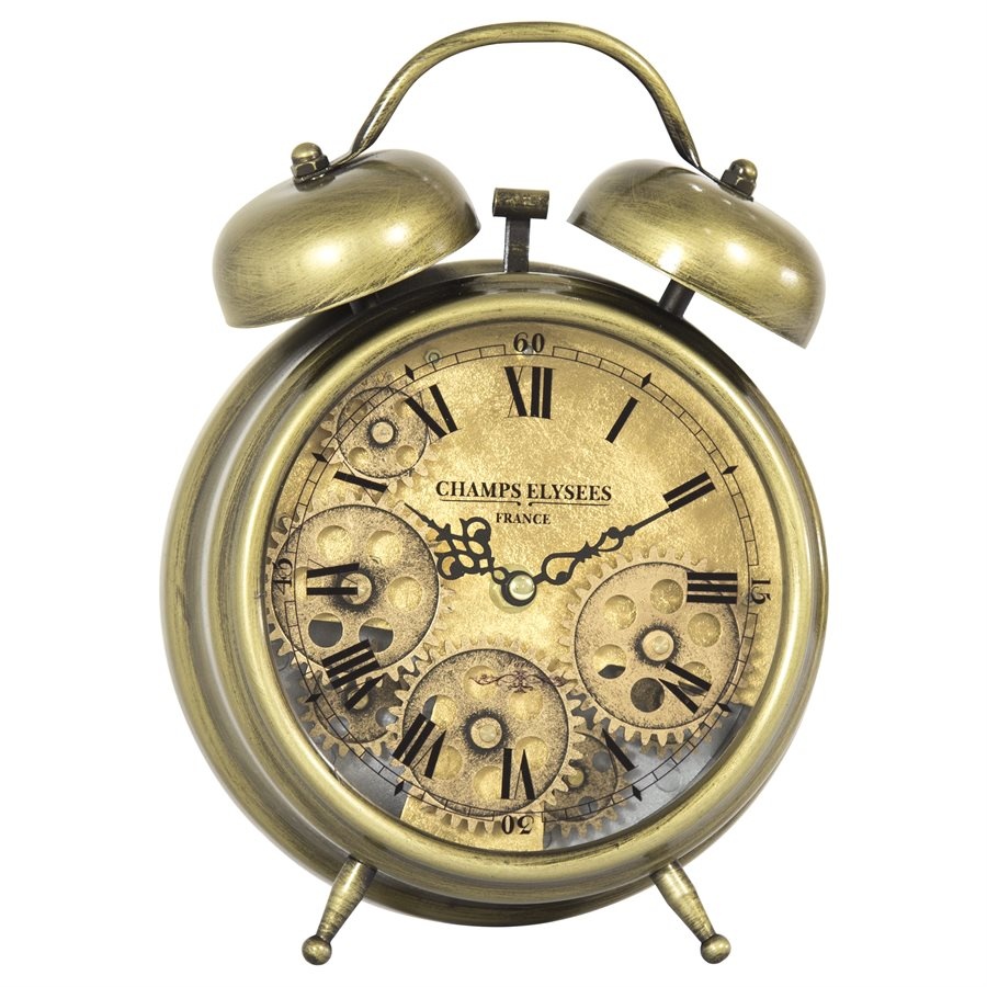 Aged Bronze & Brass Gears Table Clock