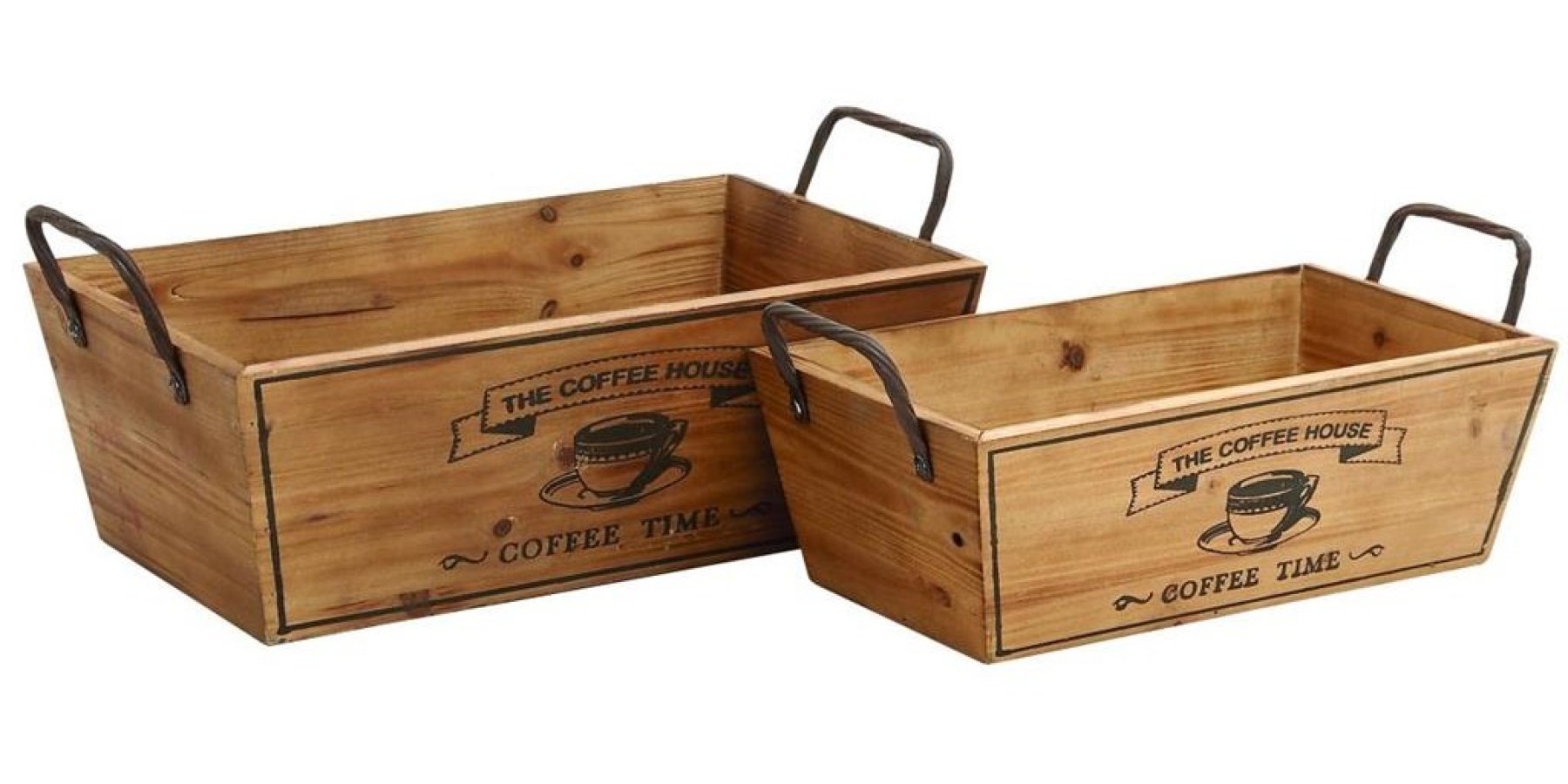 Brown Wood Coffee Time Trays (Set of 2)