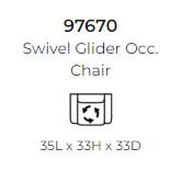 Diagram of the 976 Stanton swivel glider chair showing dimensions.