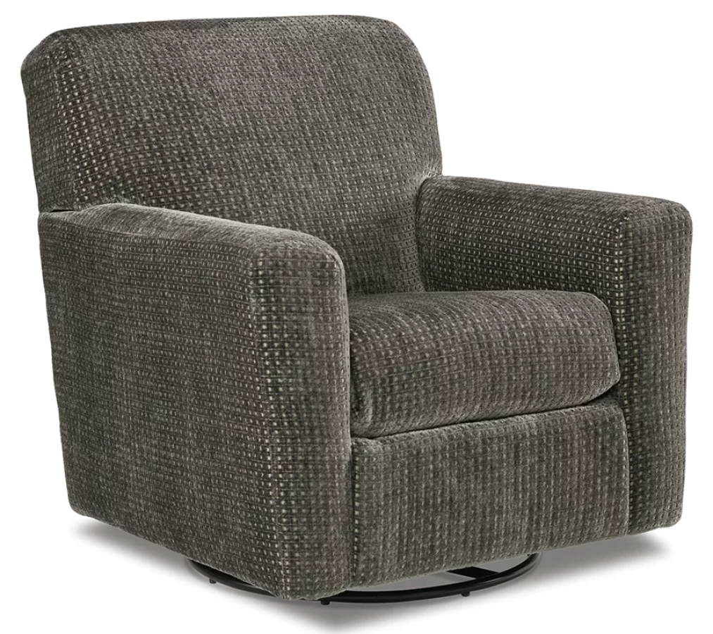 Herstow Charcoal Swivel Glider Accent Chair