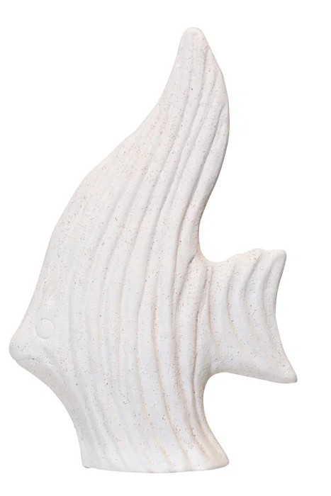 Natural Wood White Terracotta Fish Carving