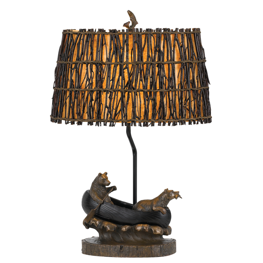 Bear in Canoe Resin Table Lamp