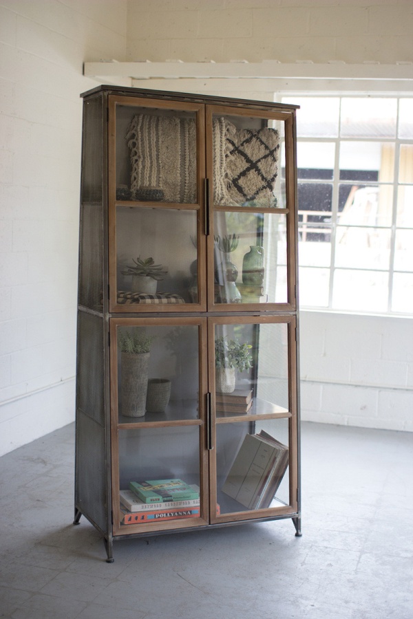 Metal and Wood Slanted Display Cabinet