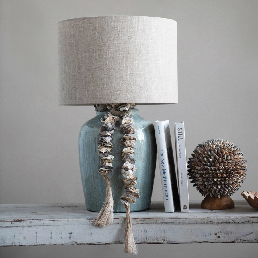 Oyster Shell Garland with Raffia Tassels | Old Cannery Furniture