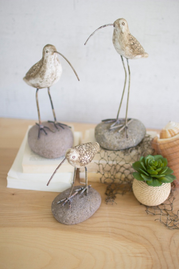 Painted Clay Shore Birds (Set of 3)