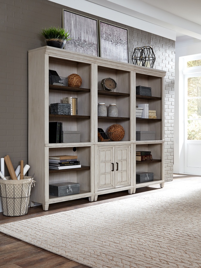 2 Open Bookcases shown with Door Bookcase