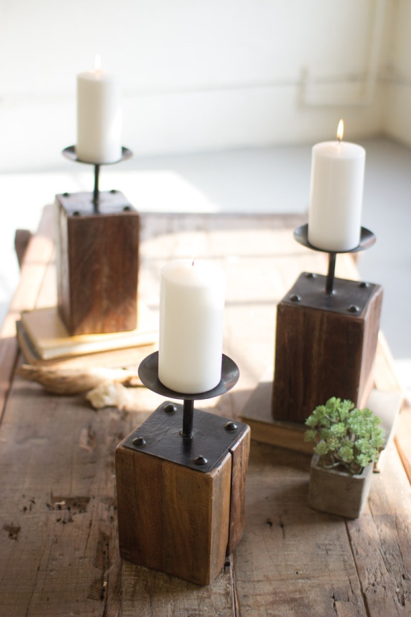 Recycled Wood Candle Holders (Set of 3)