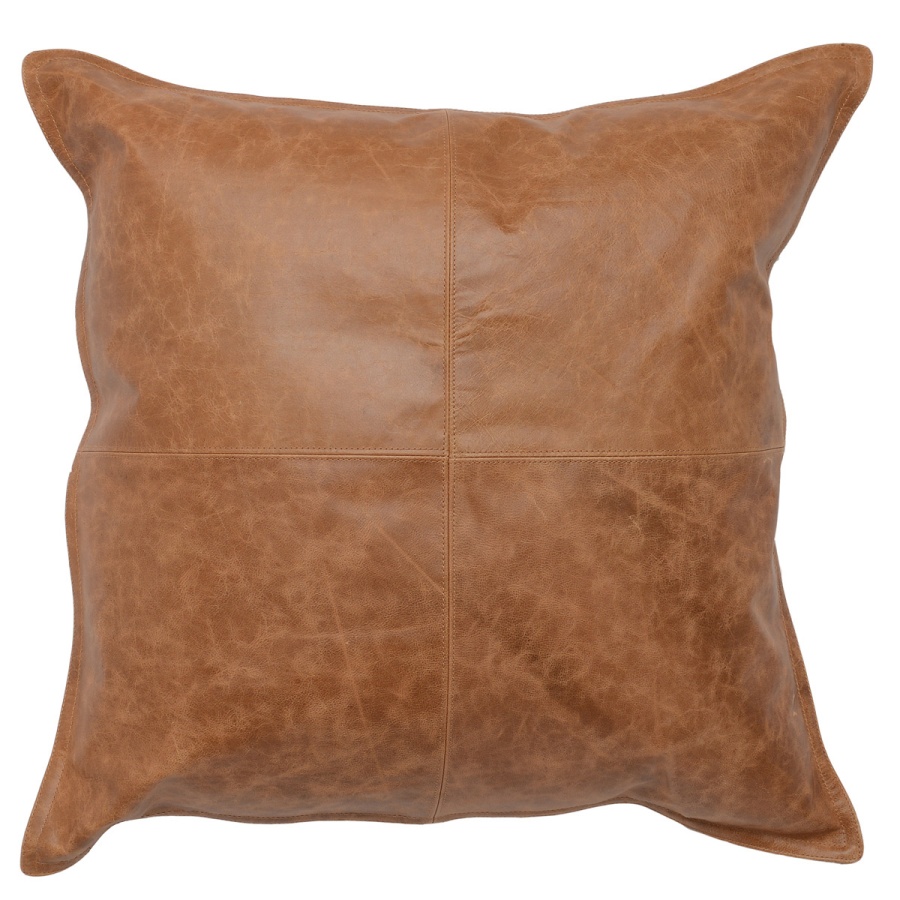 Dumont Chestnut Leather Square Pillow