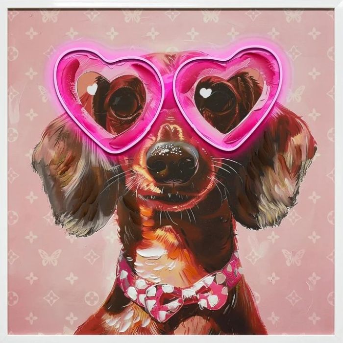 Pink LED Puppy Framed Canvas