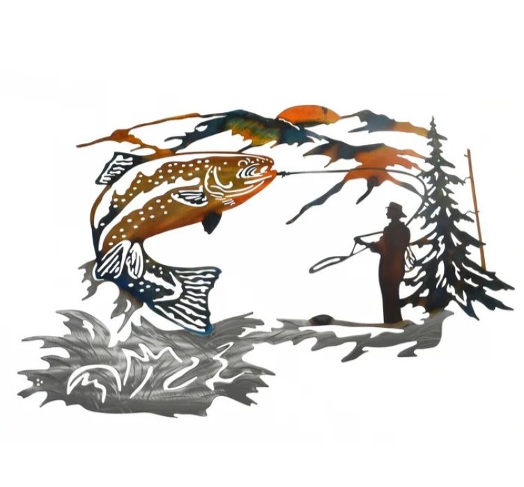 Man Fishing Metal Wall Decor
